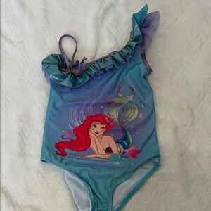 Disney Girls' Teal and Purple Ariel One-Shoulder Swimsuit